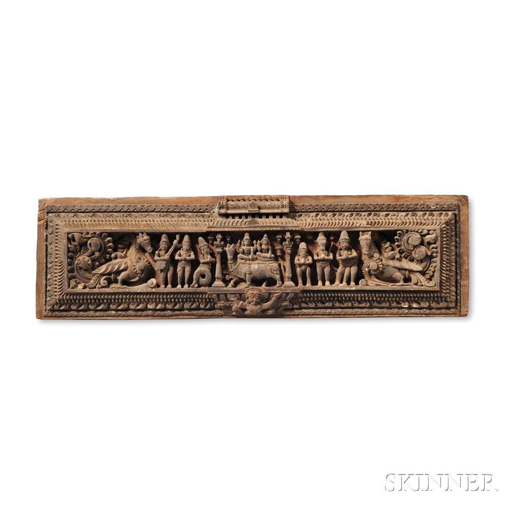 Appraisal: Two Wooden Lintel Friezes India one depicting a seated Mithuna