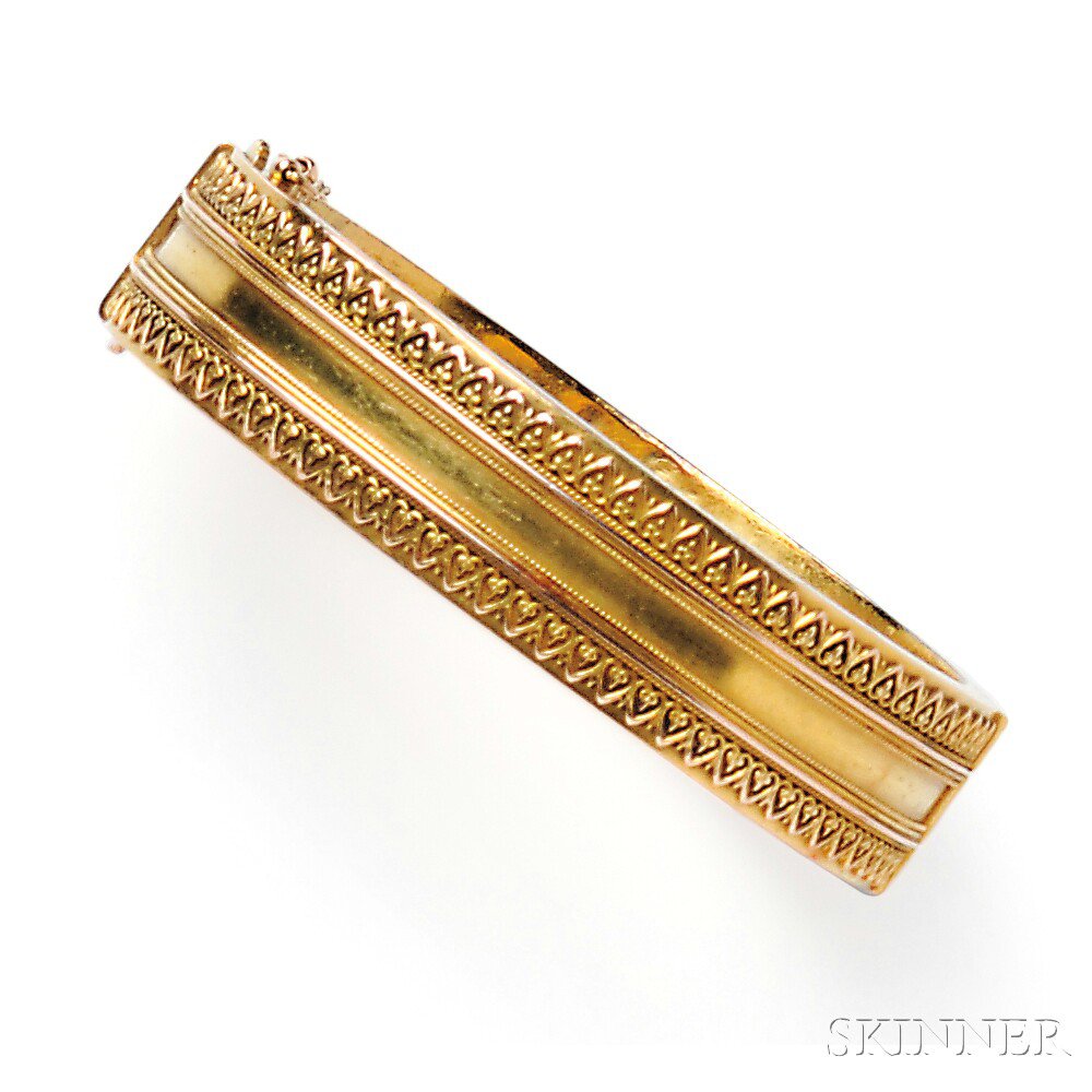 Appraisal: Antique kt Gold Bracelet the hinged bangle with palmette motifs