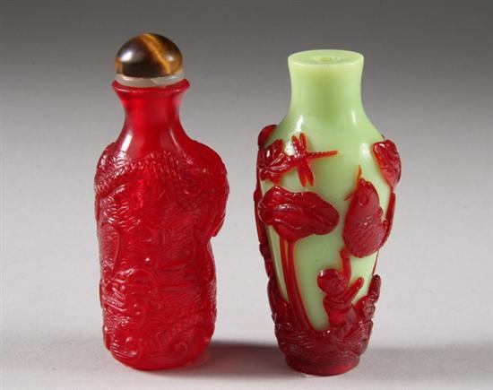 Appraisal: TWO CHINESE PEKING GLASS SNUFF BOTTLES One of ovoid form