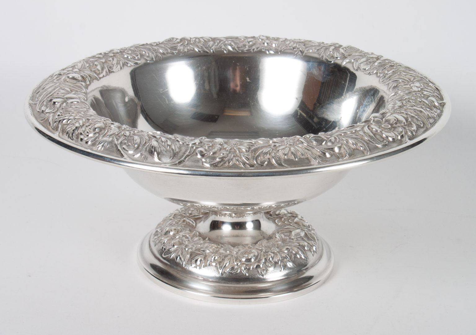 Appraisal: Kirk repousse sterling silver pedestal bowl repoussed flanged edge and