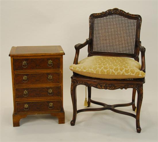 Appraisal: PAIR OF FRENCH STYLE CARVED AND CANED FRUITWOOD FAUTEUIL and