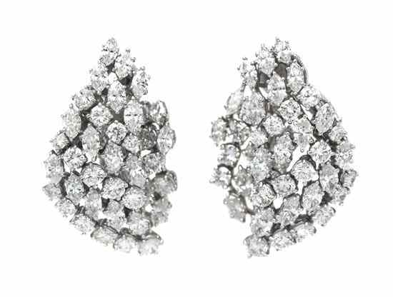 Appraisal: An Important Pair of Platinum and Diamond Earclips Harry Winston