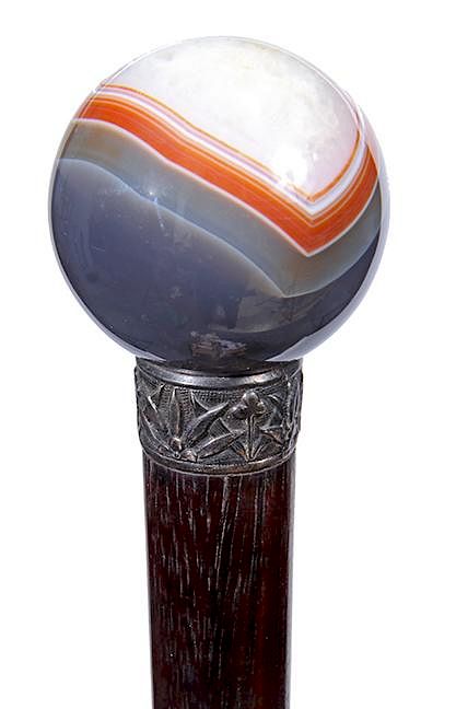 Appraisal: Agate Dress Cane- Ca - A multicolored round agate handle