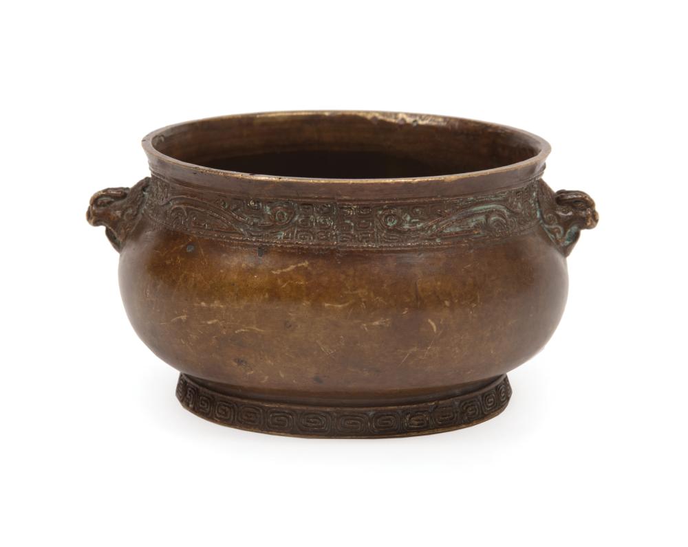 Appraisal: Chinese Bronze Censer probably th c bombe body with Buddhist