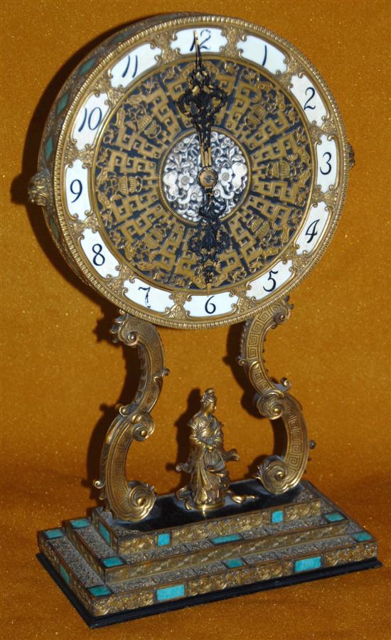 Appraisal: POSSIBLE CALDWELL BRONZE CLOCK With an ivory and stone Chinese