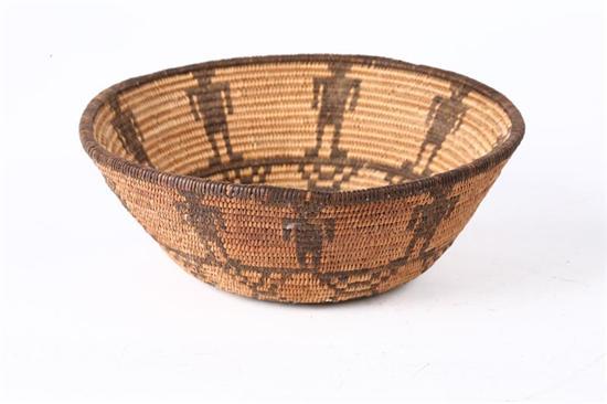 Appraisal: APACHE BASKETRY BOWL Twentieth century Figural rim with geometric bowl