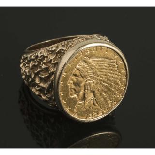 Appraisal: Indian Head Gold RIng Indian Head gold piece mounted as