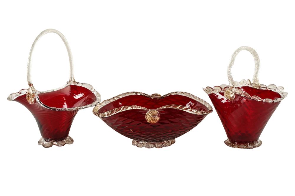 Appraisal: THREE VENETIAN GLASS BOWLScomprising two basket form dishes and a