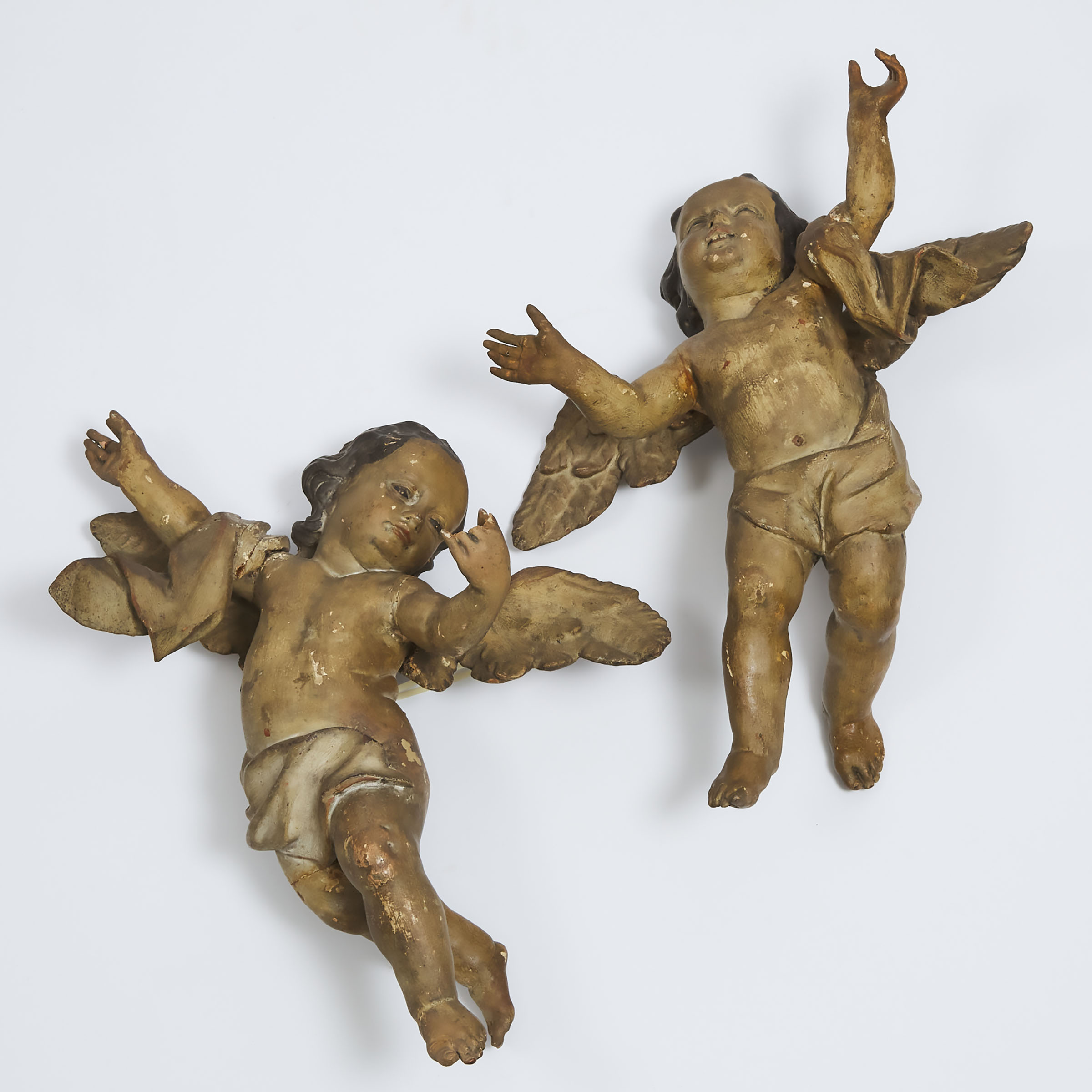 Appraisal: Pair of Large North Italian Baroque Carved and Polychromed Cherubic