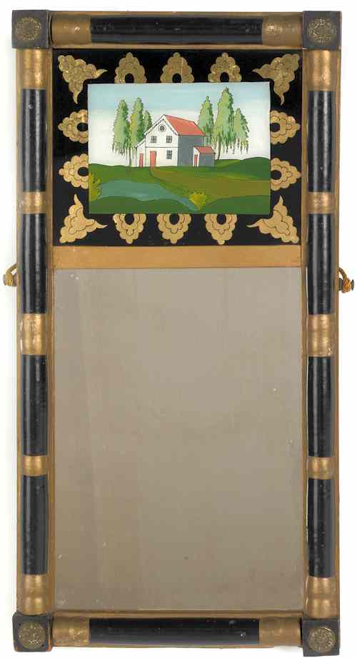 Appraisal: Two painted Sheraton mirrors early th c with eglomise panels