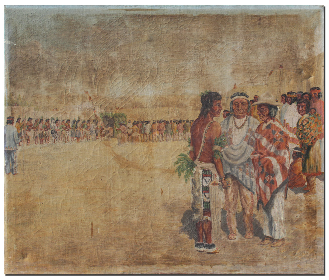 Appraisal: NEW MEXICAN INDIAN NAIVE PAINTING Depicting a Tribal Festivity Oil