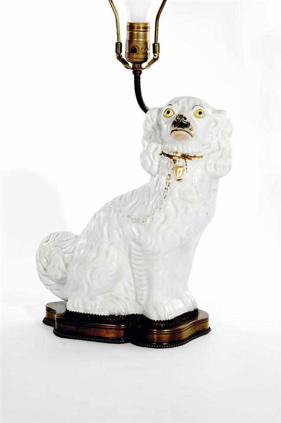 Appraisal: Staffordshire spaniel converted to lamp seated figures mounted on base