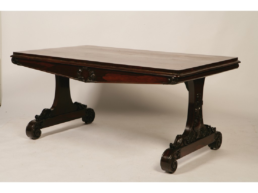 Appraisal: A REGENCY ROSEWOOD LIBRARY CENTRE TABLE the rectangular top above