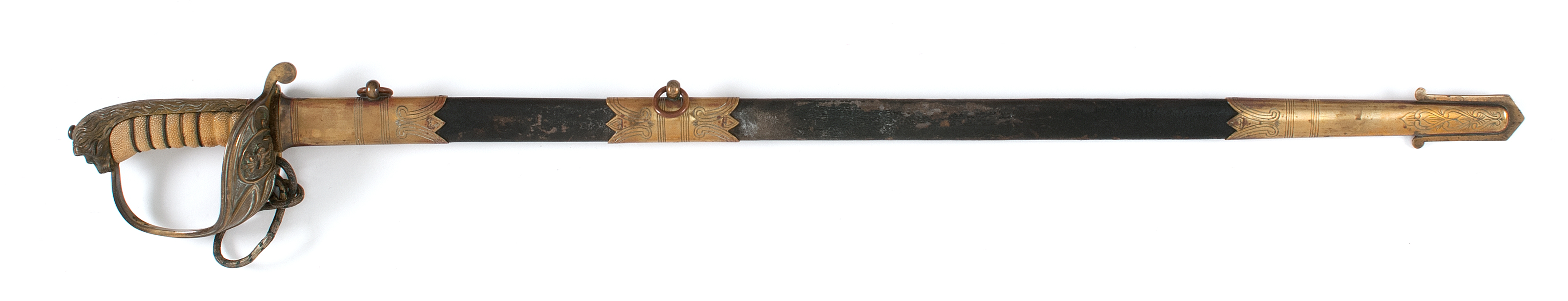 Appraisal: BRITISH MODEL NAVAL OFFICER'S SWORD AND SCABBARD th CenturyLion's-head pommel