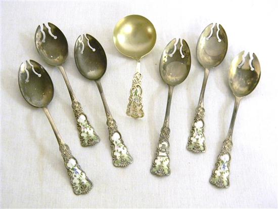 Appraisal: STERLING Six dessert forks and matching sauce ladle one spoon