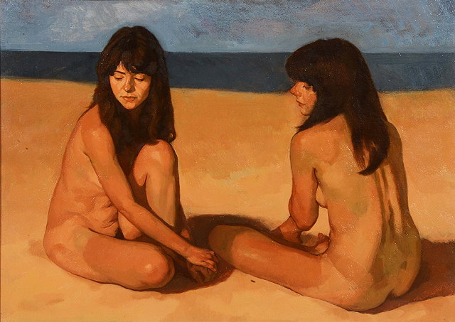 Appraisal: NEALE WORLEY b Two nudes on the beach inscribed and