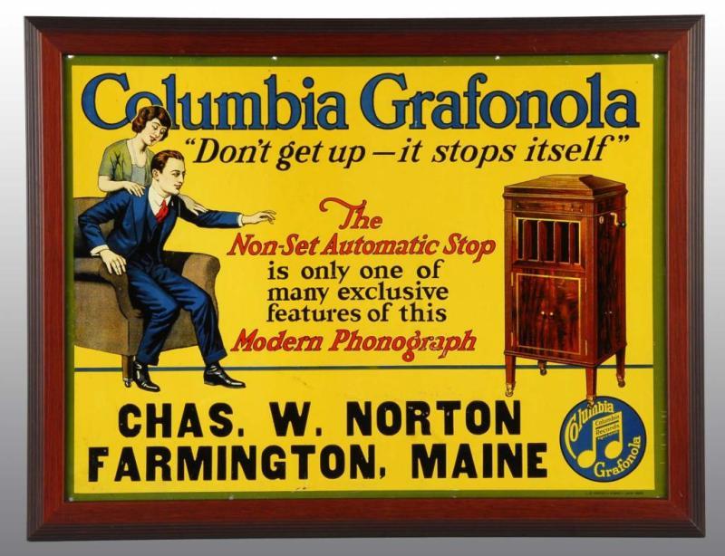 Appraisal: Columbia Grafonola Tin Sign Description Nice color and subject matter