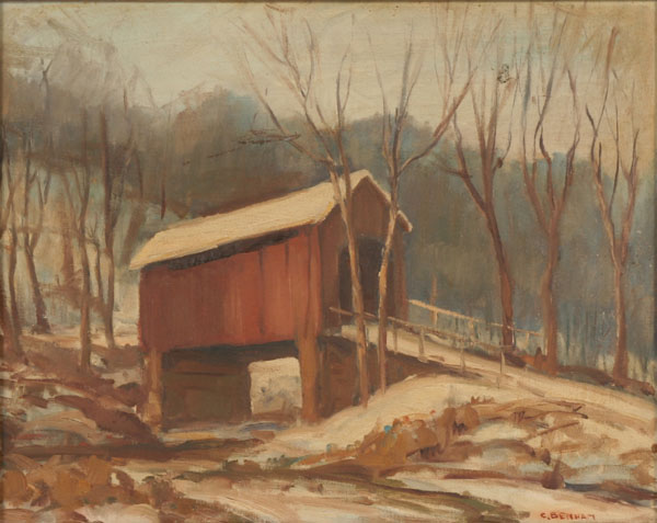 Appraisal: Christina M Benham American th Century winter landscape with covered