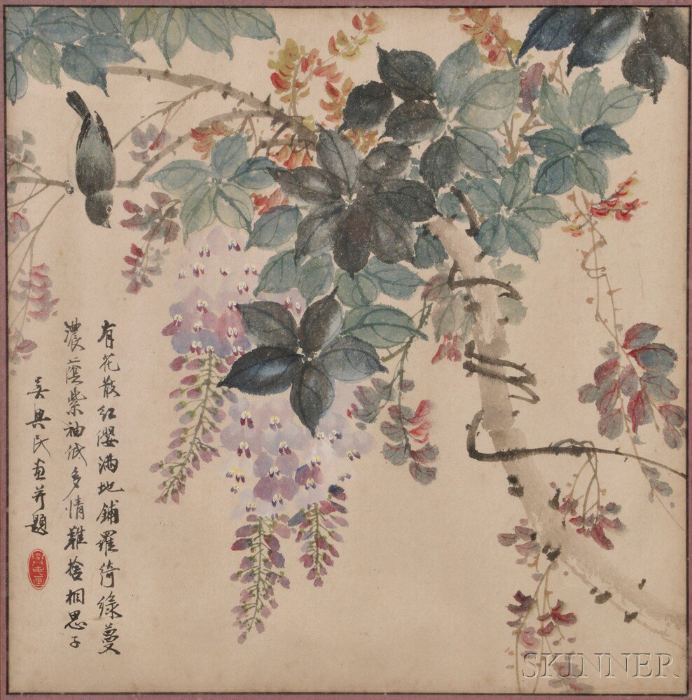 Appraisal: Painting of Wisteria with a Bird China color on paper