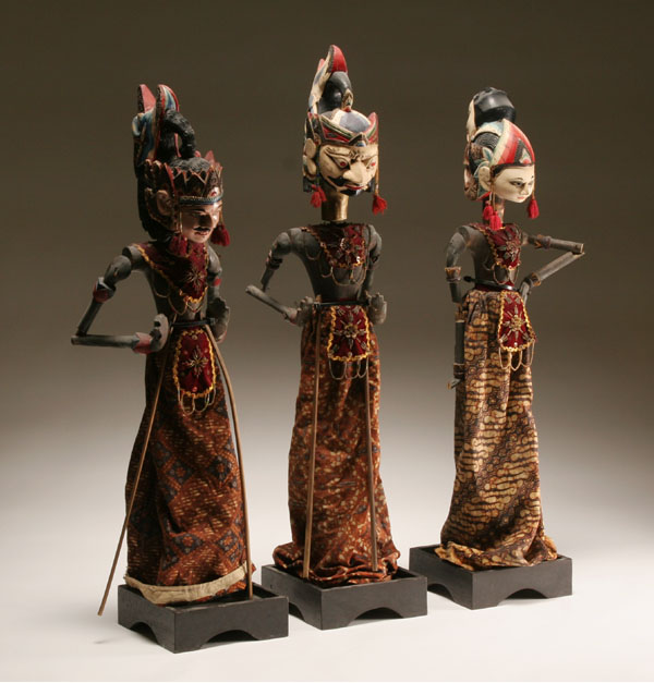 Appraisal: Three Balinese hand carved and painted puppets marionettes jointed wooden