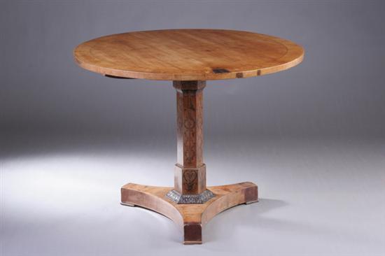 Appraisal: BIEDERMEIER PINE TILT-TOP CENTER TABLE th century Crossbanded circular top