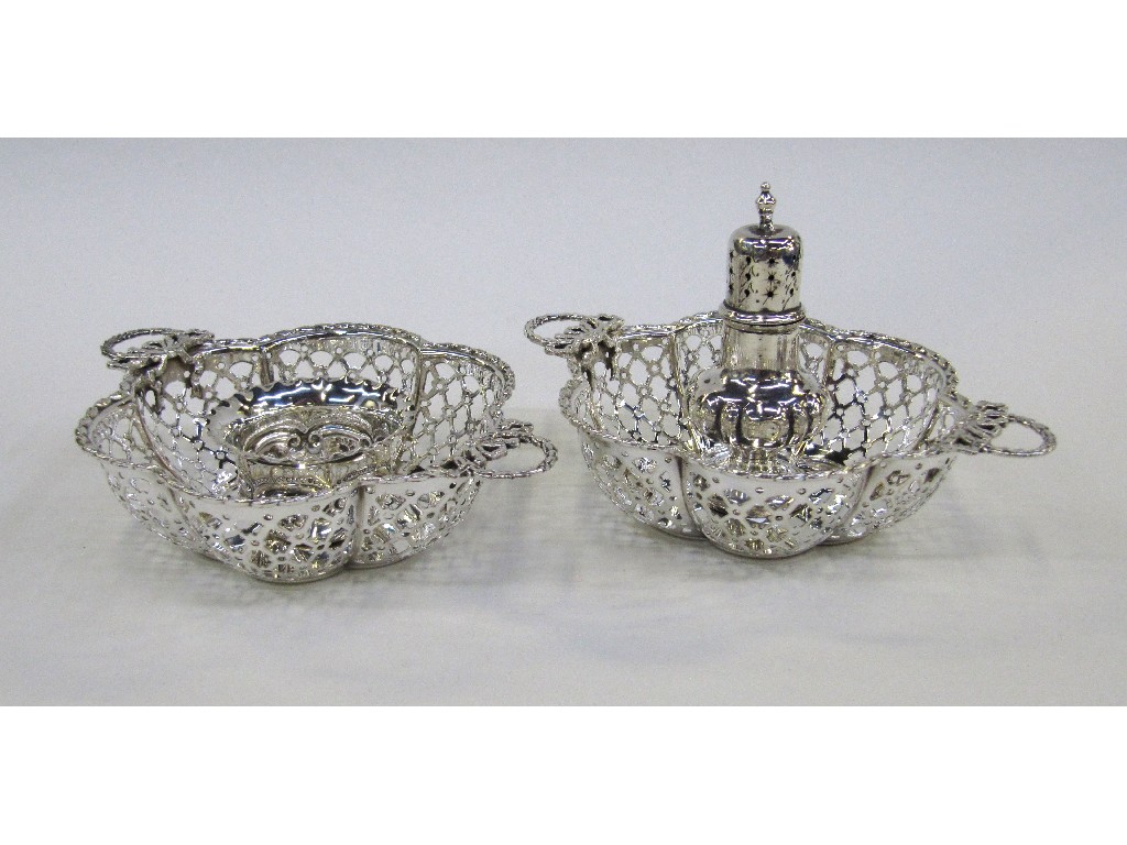 Appraisal: Pair of silver bon bon dishes Birmingham a silver pepper