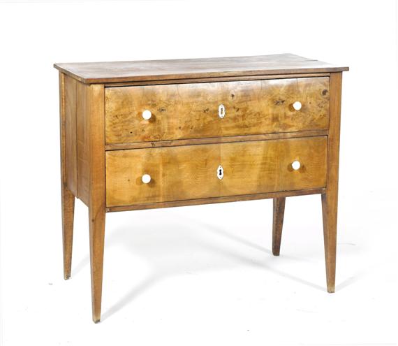 Appraisal: CHEST OF DRAWERS Biedermeier Switzerland circa Walnut Bone handles x