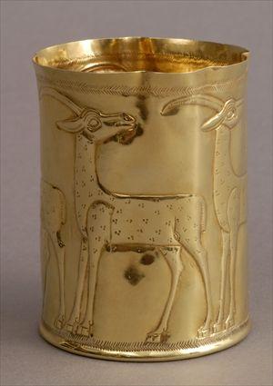 Appraisal: ANCIENT NEAR EASTERN GOLD CUP Of cylindrical form with shaped