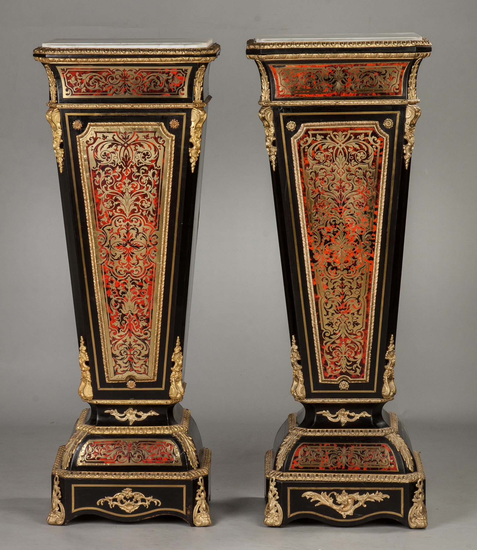 Appraisal: Pair of Boulle and Ebonized Pedestals th cent Gilt bronze