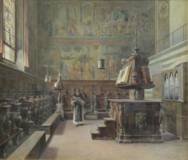 Appraisal: PEDULLI Federigo Watercolor on Paper FlorentineChurch Interior Signed 'F Pedulli