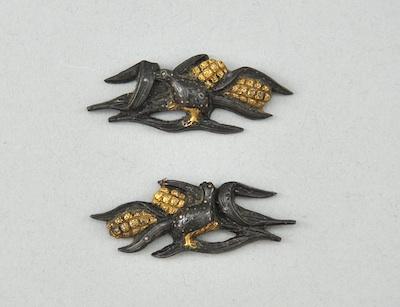 Appraisal: A Pair of Quail Design Menuki Mixed metal quail in