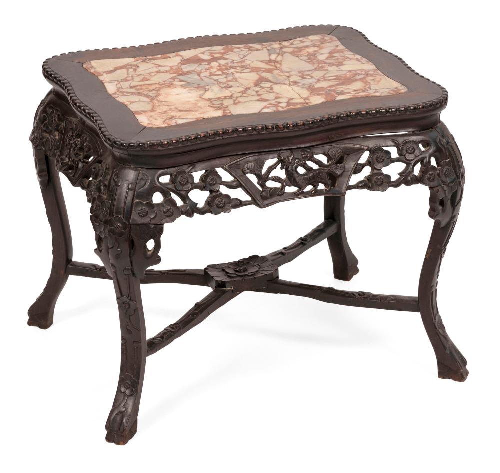 Appraisal: CHINESE CARVED ROSEWOOD LOW STAND EARLY TH CENTURY HEIGHT LENGTH