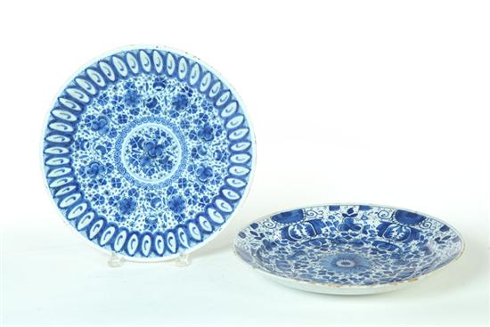 Appraisal: TWO DELFT CHARGERS Possibly England th century Tin glaze with