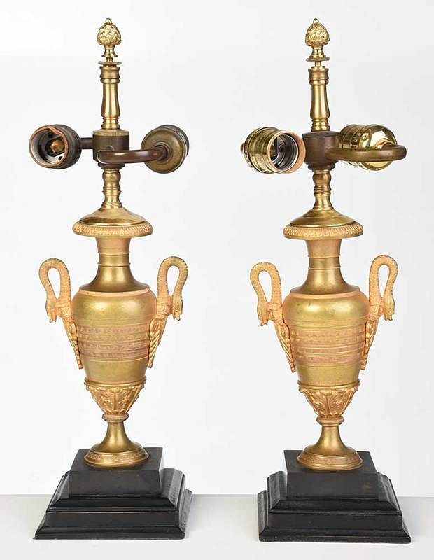 Appraisal: Pair Empire Style Gilt Bronze Lamps th th century each