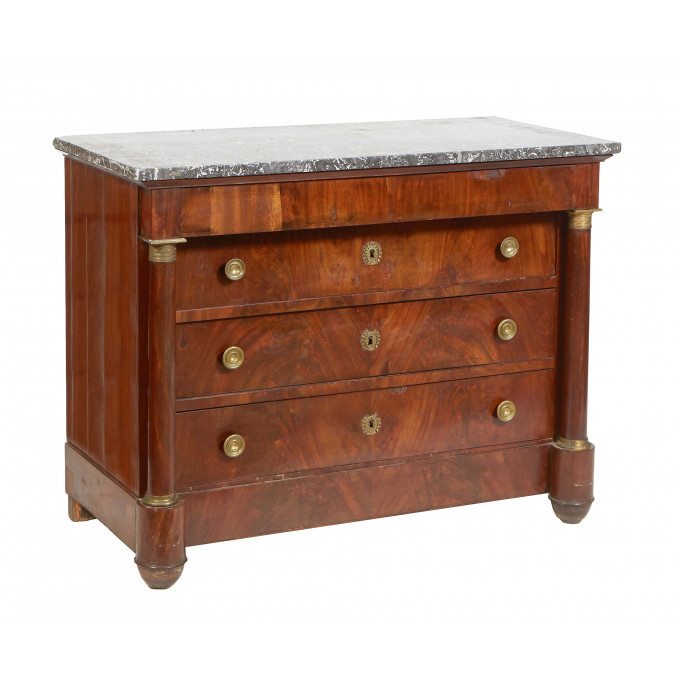 Appraisal: French Empire Ormolu Mounted Carved Walnut Marble Top Commode mid