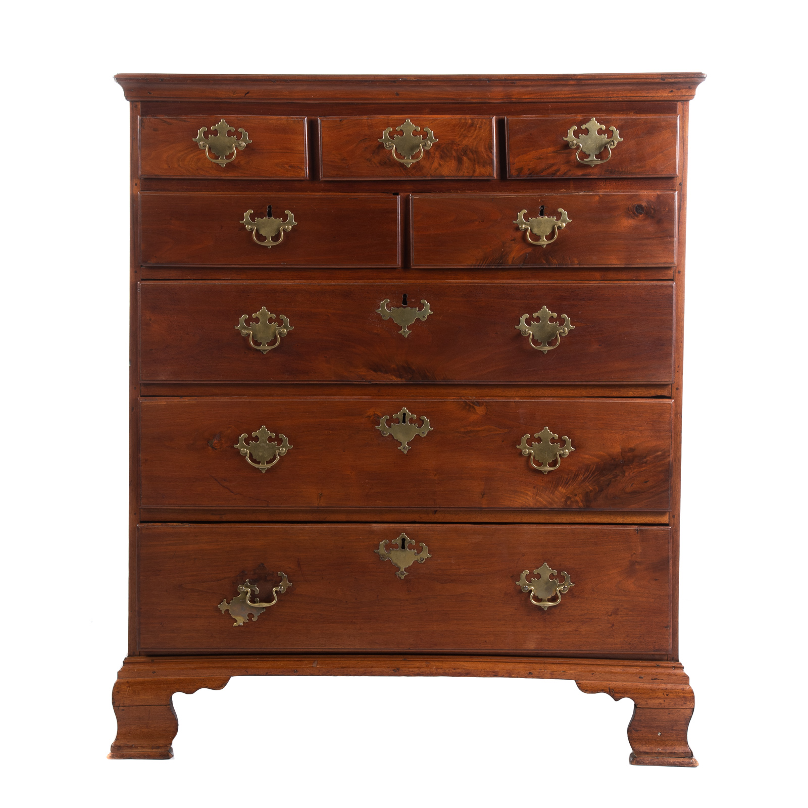 Appraisal: AMERICAN CHIPPENDALE WALNUT SEMI-TALL CHEST Pennsylvania circa three small drawers