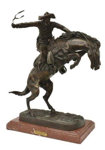 Appraisal: Bronze sculpture on marble Bronco Buster after the original by