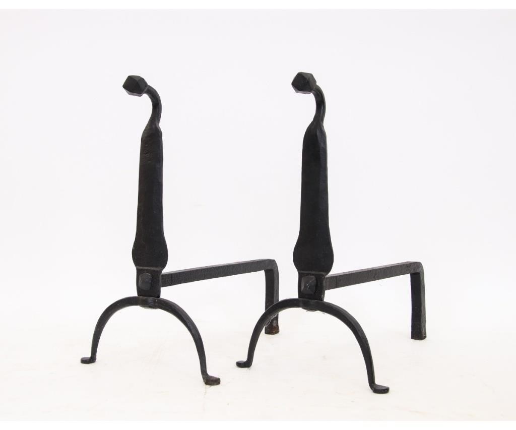 Appraisal: Pair of cast iron th c style andirons with faceted