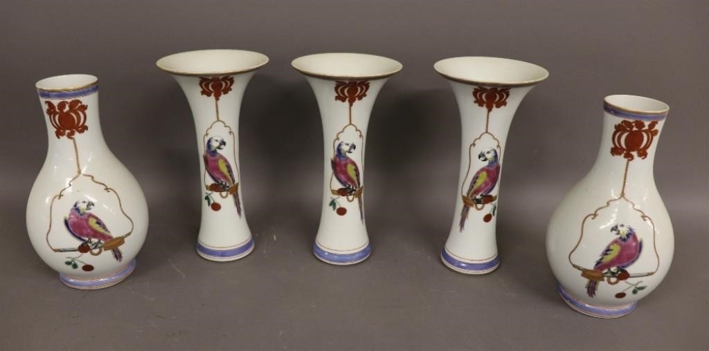 Appraisal: Five piece Chinese garniture set th c with parrot motifs