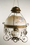 Appraisal: LAMP - Victorian period hanging kerosene lamp with hand painted