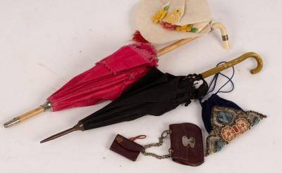 Appraisal: A lizard skin dolls bag and wallet two parasols etc