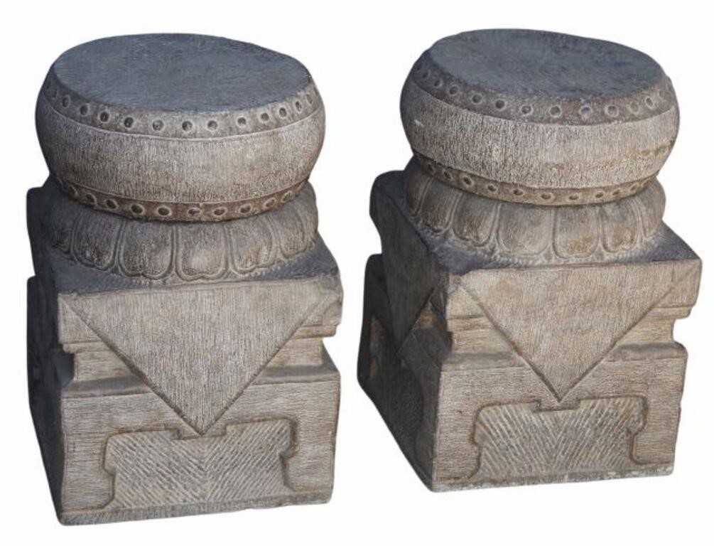 Appraisal: CHINESE CARVED STONE GARDEN SEATS pair Chinese carved stone garden