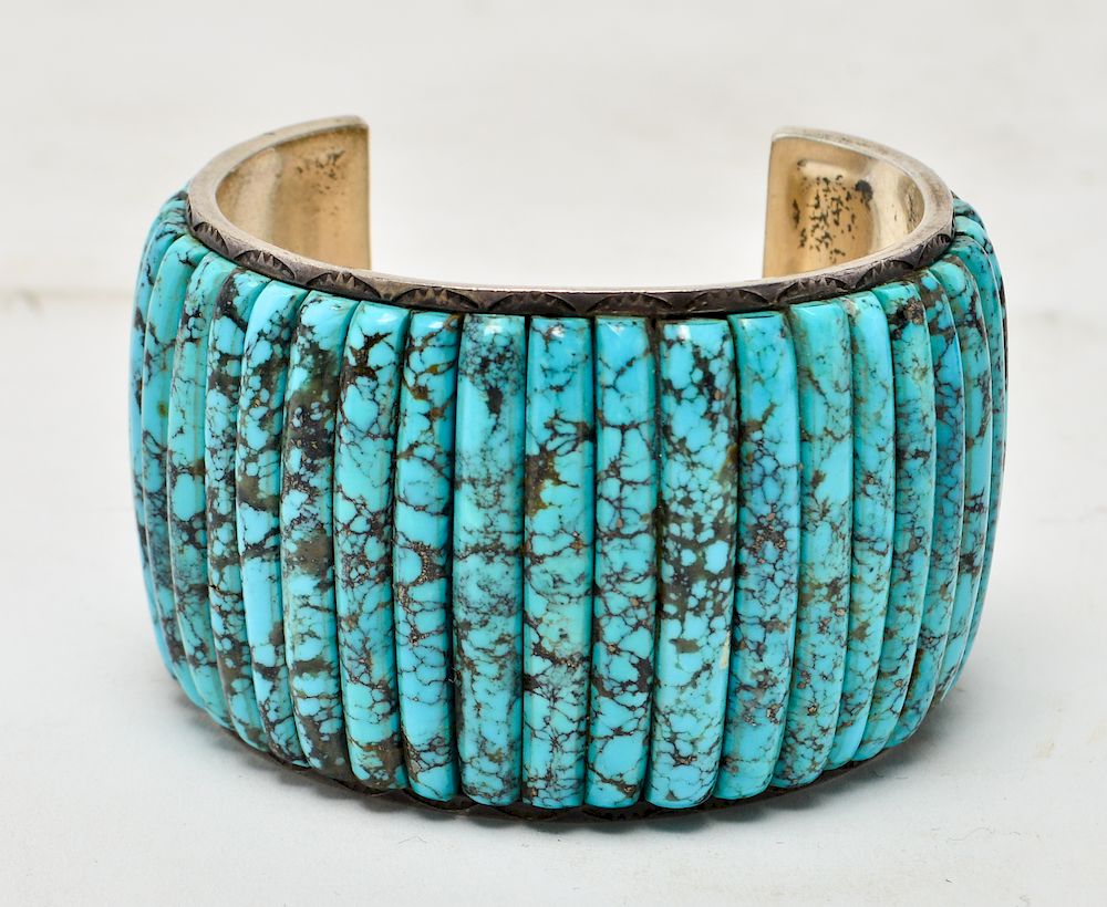 Appraisal: Carlos Eagle Navajo Silver Turquoise Cuff Carlos Eagle southwest Native