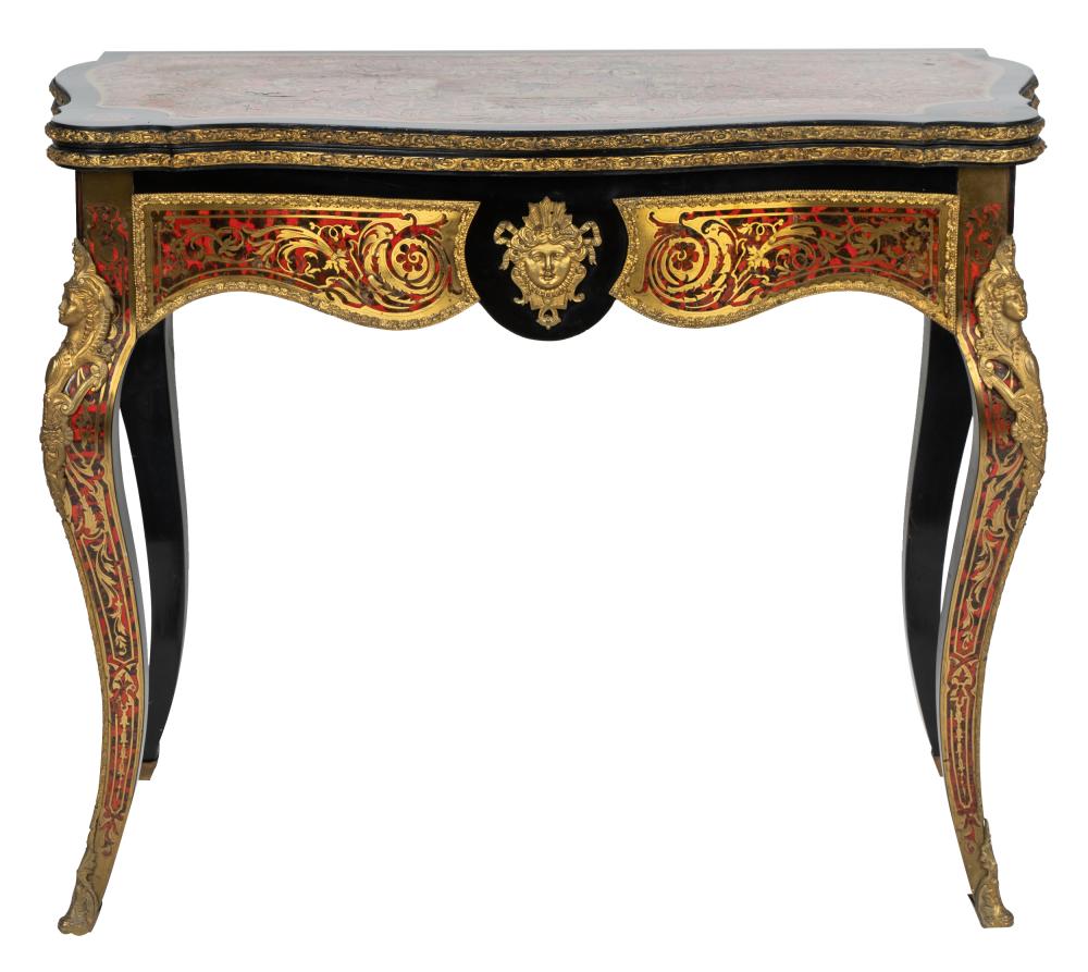 Appraisal: BOULLE-STYLE GAMES TABLEwith hinged top inches wide inches deep closed