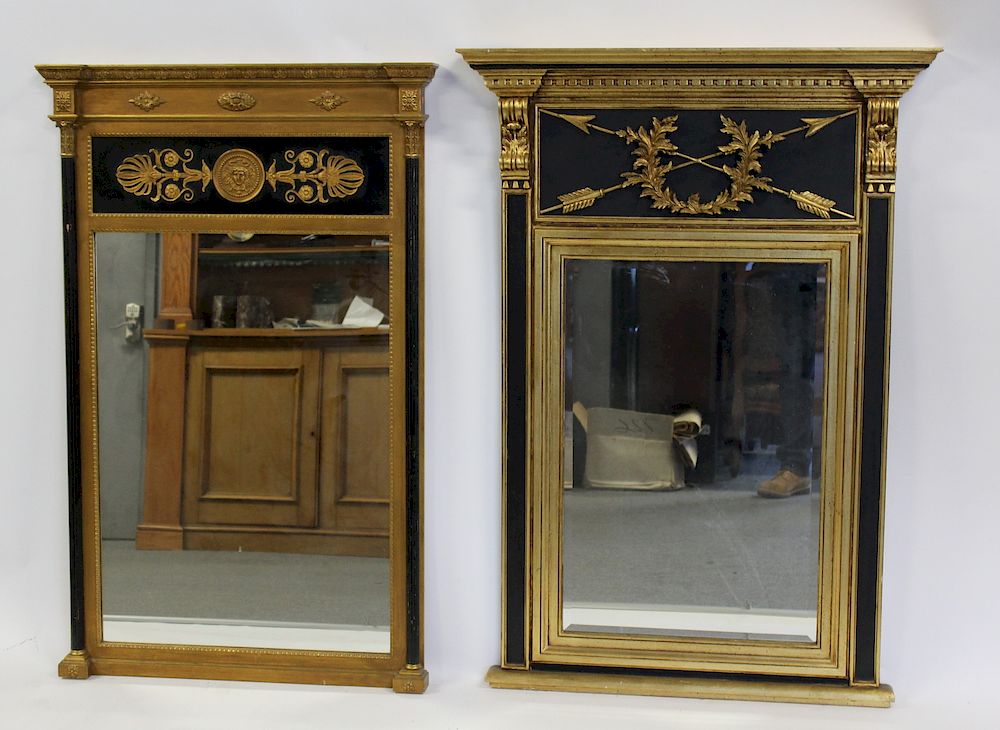 Appraisal: Lot of Gilt Carved and Ebonised Trumeau Style Mirrors From