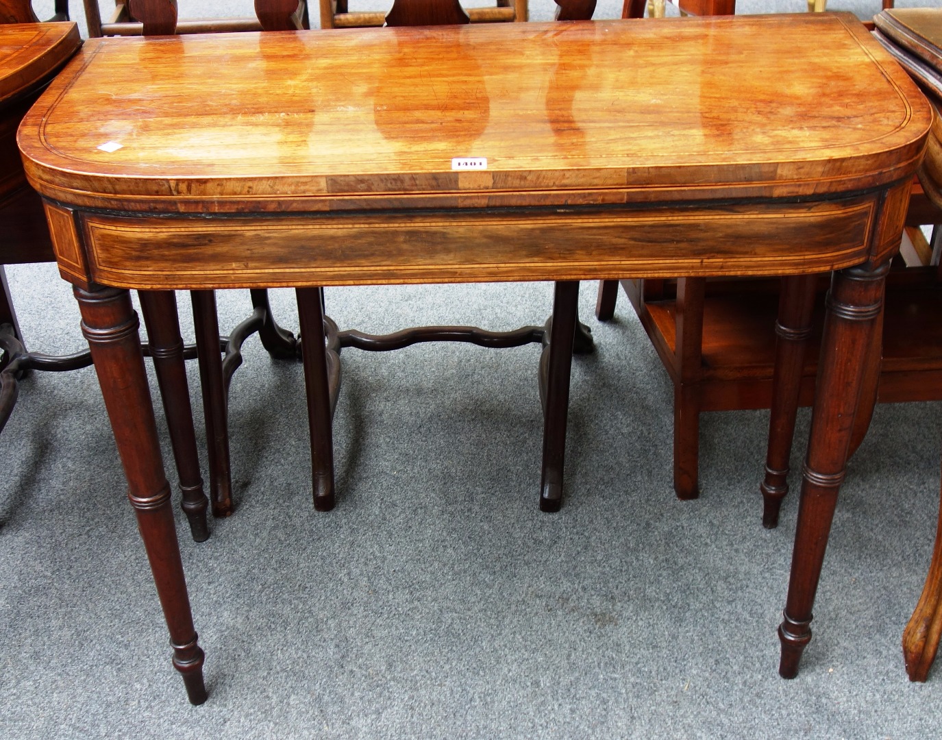 Appraisal: A later George III rosewood card table on tapering square