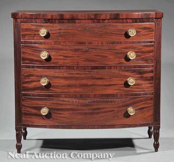 Appraisal: An American Federal Mahogany Bowfront Chest of Drawers early th