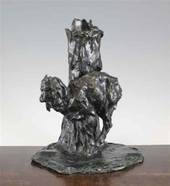 Appraisal: After Rembrandt Bugatti a bronze 'goat and tree trunk' vase