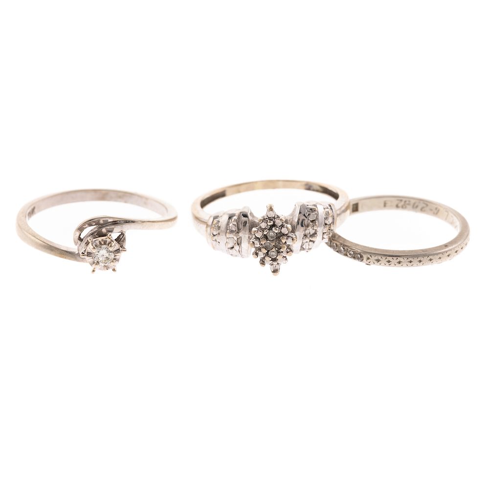 Appraisal: A Trio of Ladies Diamond Rings in Gold K white