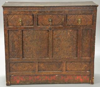 Appraisal: Oriental three drawer over two door cabinet front having pressed